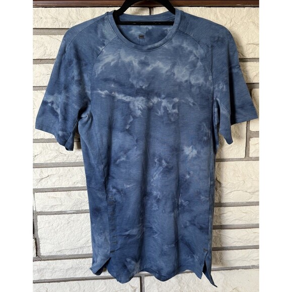 Lululemon Always Agile T Shirt Mens Large Diamond Dye Blue Tie Dye Short Sleeve - Picture 1 of 7